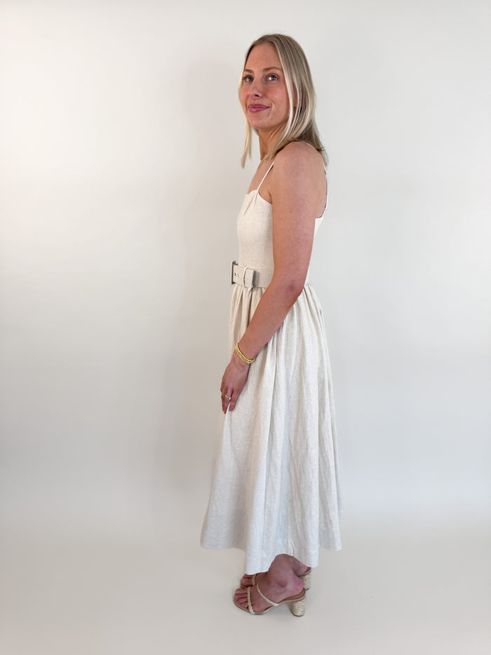 Napoli Linen Belted Midi Dress
