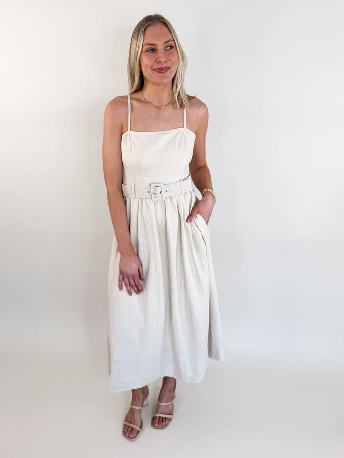 Napoli Linen Belted Midi Dress