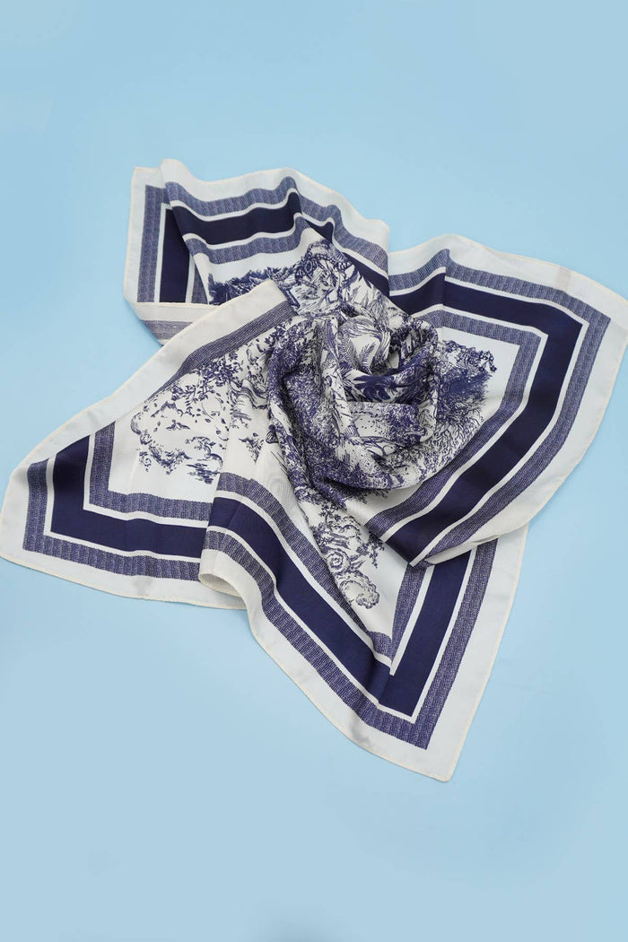 Navy Floral Toile Print Scarf