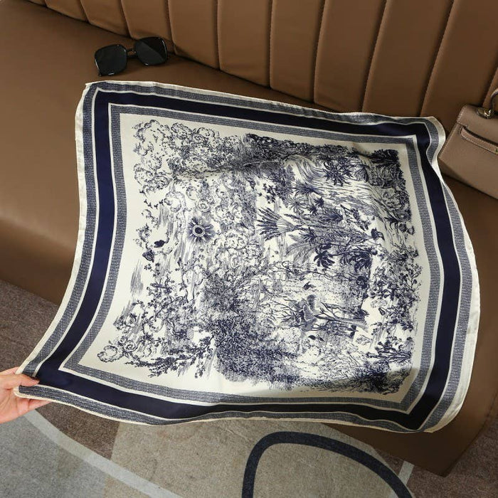 Navy Floral Toile Print Scarf