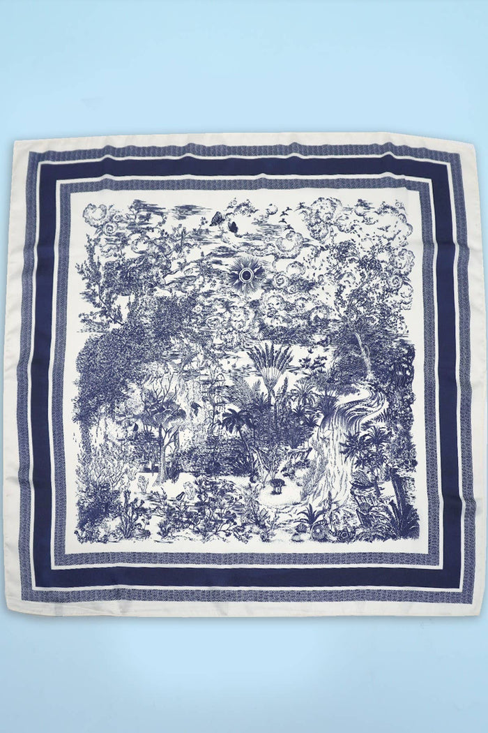 Navy Floral Toile Print Scarf