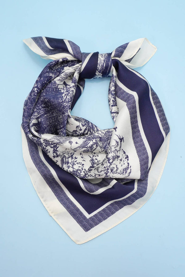 Navy Floral Toile Print Scarf