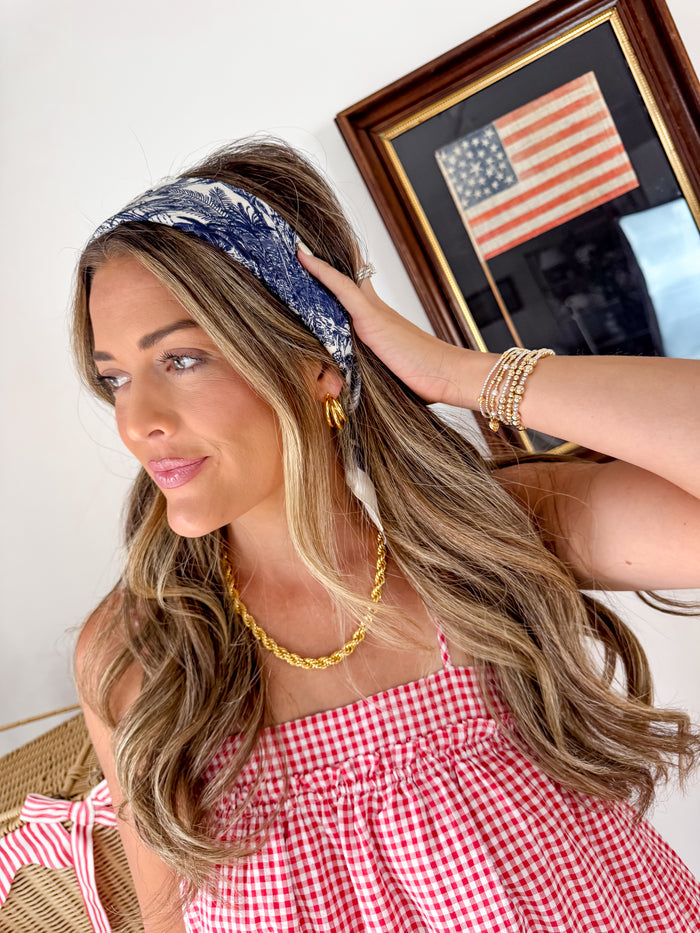 Navy Floral Toile Print Scarf