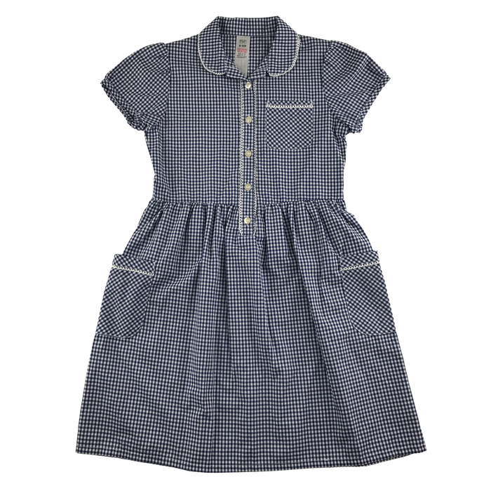 Navy gingham with buttons girls school summer dress