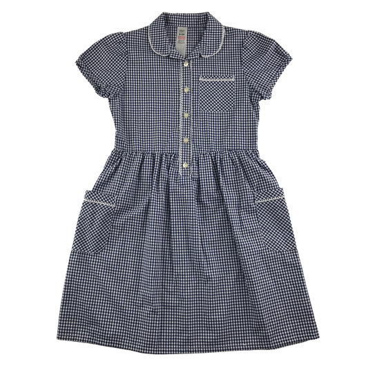 Navy gingham with buttons girls school summer dress