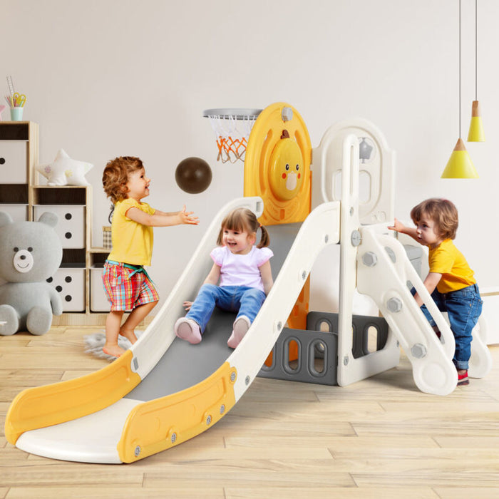New 5 in 1 Toddler Slide Freestanding Kids Playground w/ Climber,Basketball Hoop