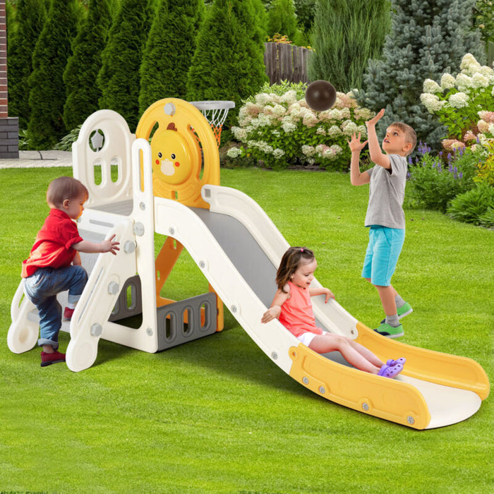 New 5 in 1 Toddler Slide Freestanding Kids Playground w/ Climber,Basketball Hoop