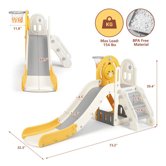 New 5 in 1 Toddler Slide Freestanding Kids Playground w/ Climber,Basketball Hoop