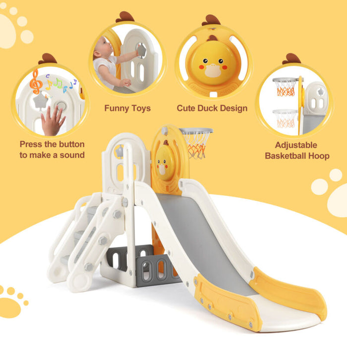 New 5 in 1 Toddler Slide Freestanding Kids Playground w/ Climber,Basketball Hoop
