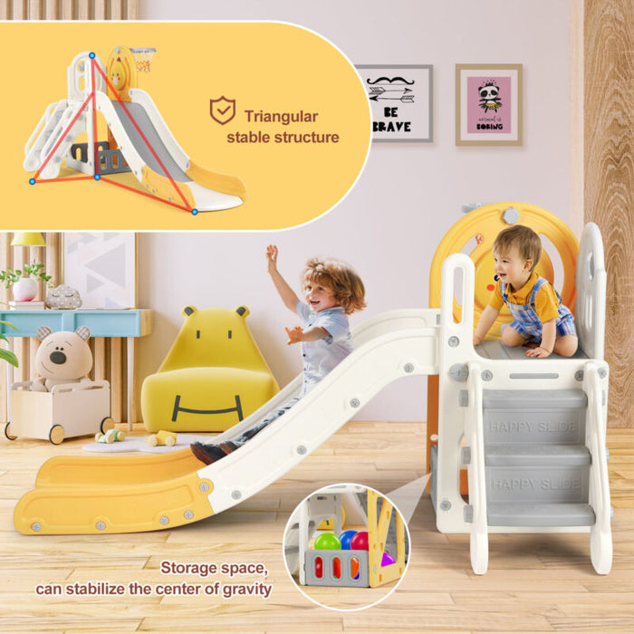 New 5 in 1 Toddler Slide Freestanding Kids Playground w/ Climber,Basketball Hoop