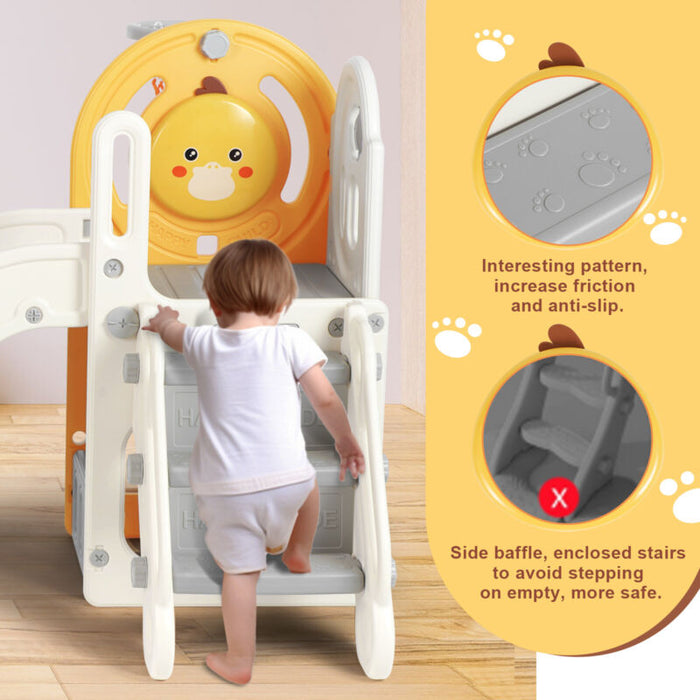 New 5 in 1 Toddler Slide Freestanding Kids Playground w/ Climber,Basketball Hoop
