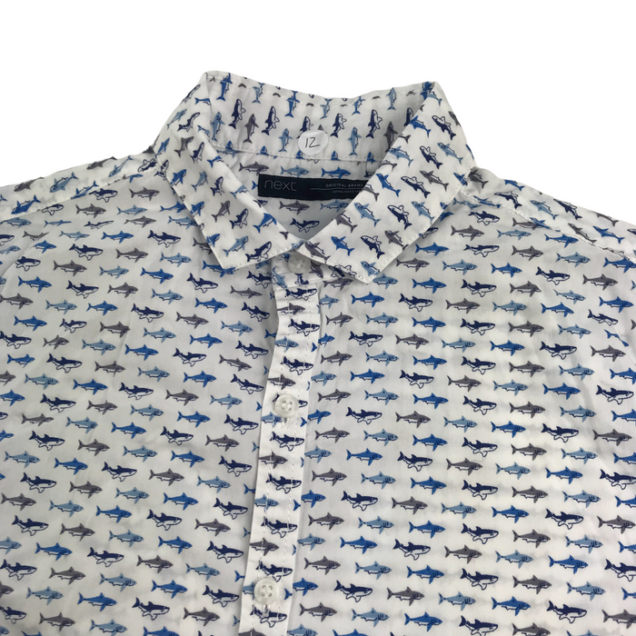 Next 12 years white and blue fish short sleeve shirt
