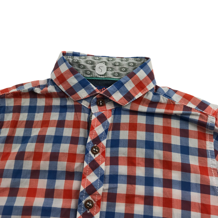 Next 5 years orangeish red and blue checked short sleeve shirt