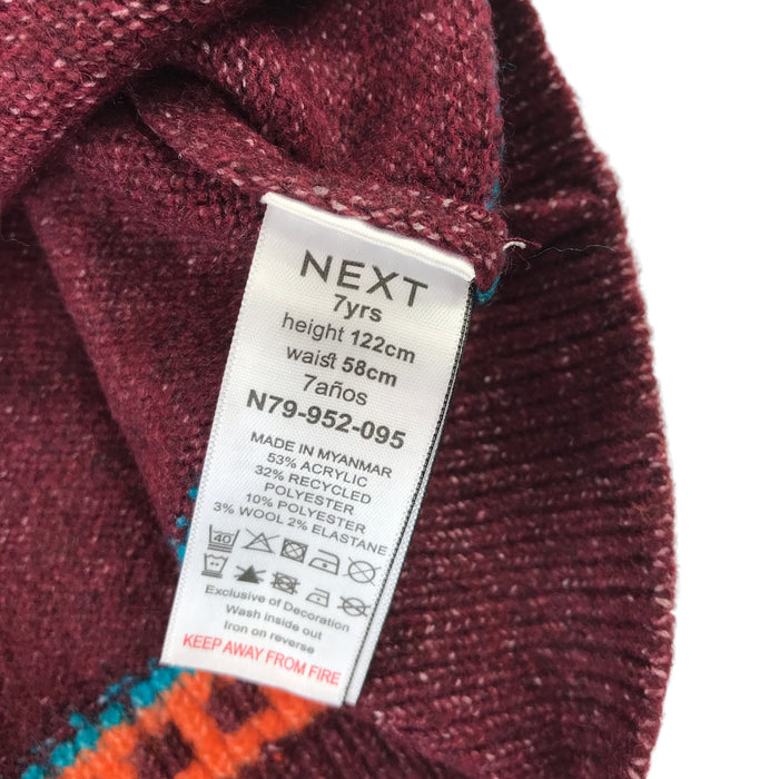 Next 6-7 years maroon jumper knit pattern wool acrylic polyester elastane mix