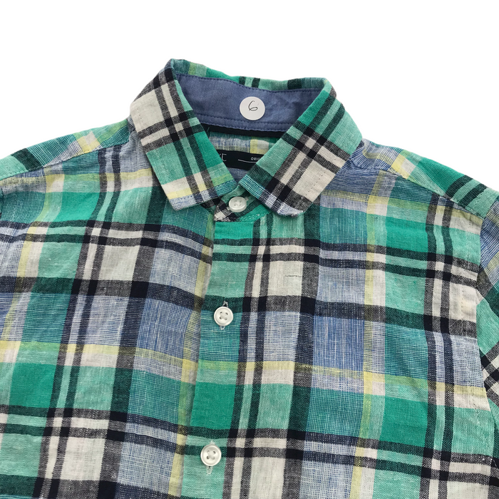Next 6 years green and blue checked short sleeve shirt