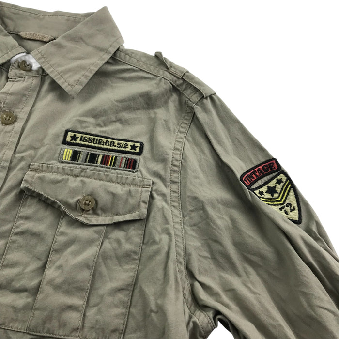 Next 7-8 years khaki with embroidered patches cargo cotton shirt