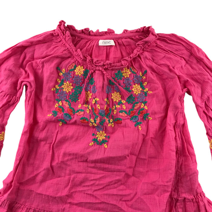 Next 7-8 years pink floral embroidery flared 3/4 blouse