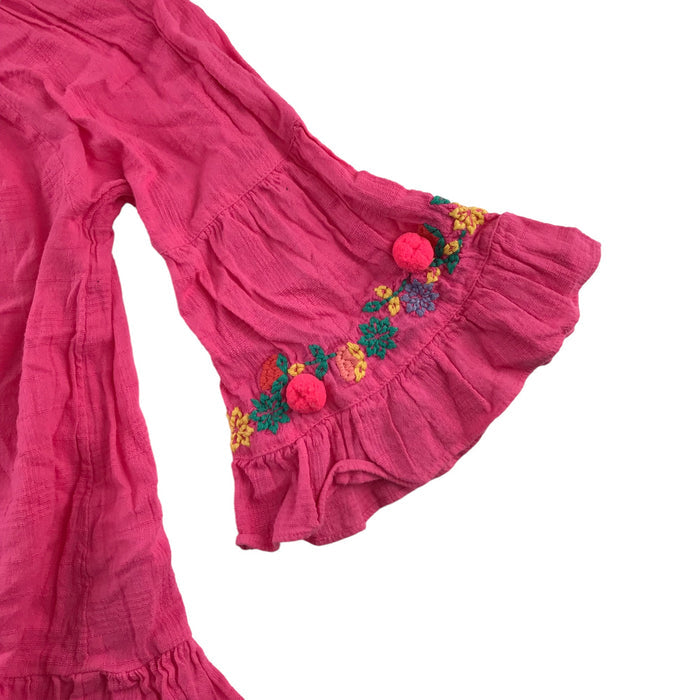 Next 7-8 years pink floral embroidery flared 3/4 blouse