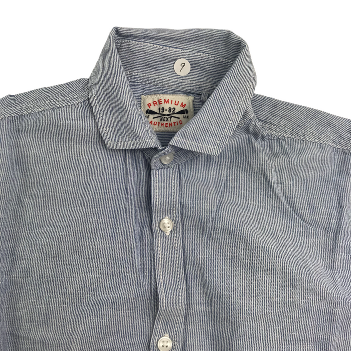Next 9 years greyish blue and white striped pattern short sleeve shirt