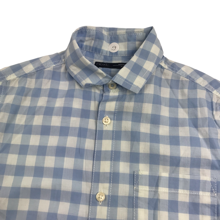 Next 9 years light blue and white checked short sleeve shirt