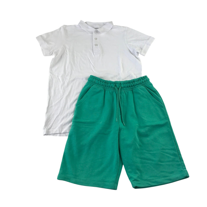 Next and Primark summer bundle 11-12 years white polo shirt and green shorts cotton polyester