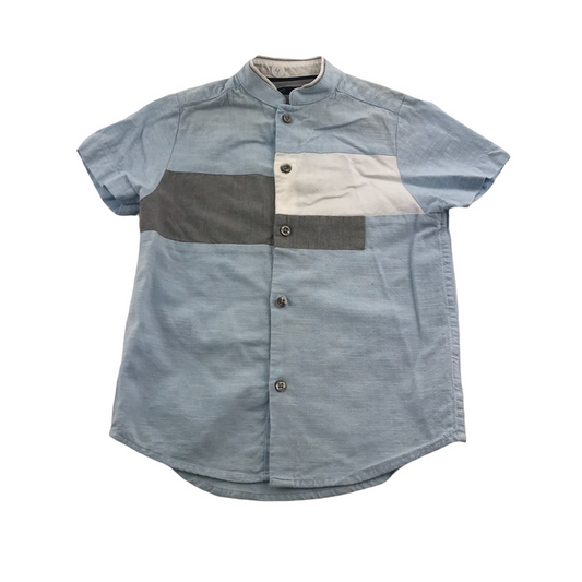 Next Light Blue Collarless Short Sleeve Shirt Age 4