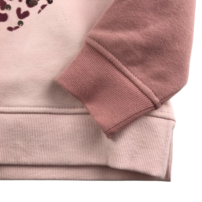 Nutmeg 5-6 years pink block colour design with sequin love hoodie