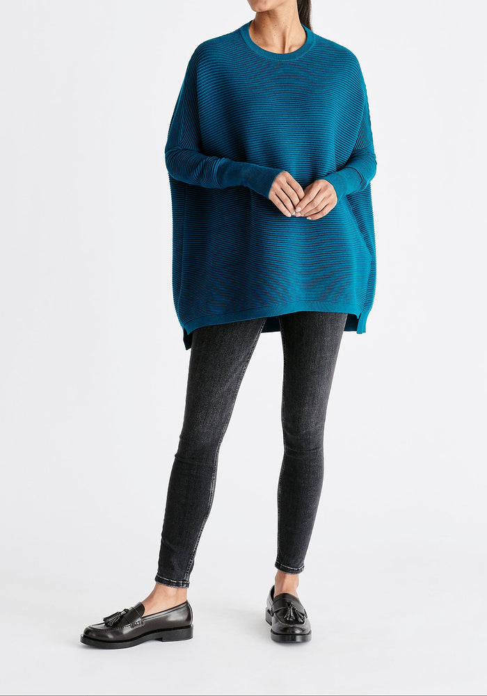 Paisie Ribbed Oversized Knit Jumper in Ocean Blue
