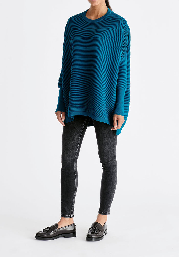 Paisie Ribbed Oversized Knit Jumper in Ocean Blue