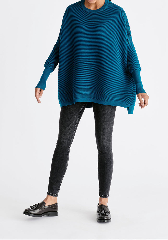 Paisie Ribbed Oversized Knit Jumper in Ocean Blue