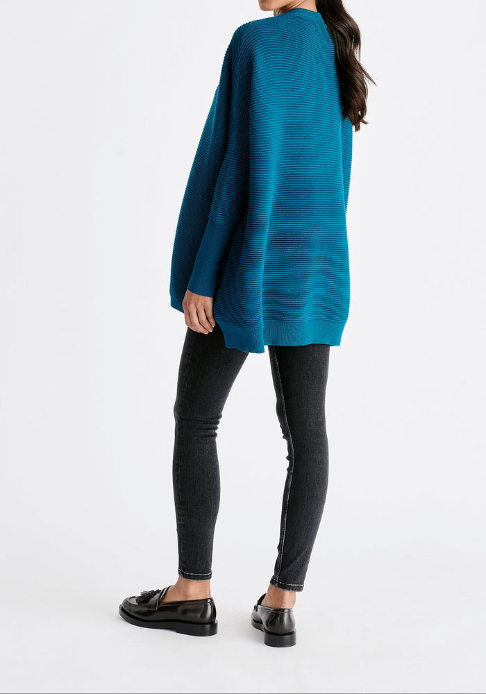Paisie Ribbed Oversized Knit Jumper in Ocean Blue Back