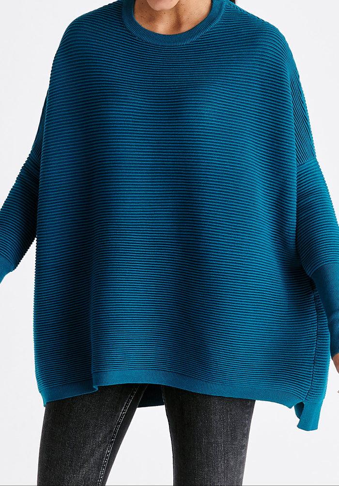 Paisie Ribbed Oversized Knit Jumper in Ocean Blue