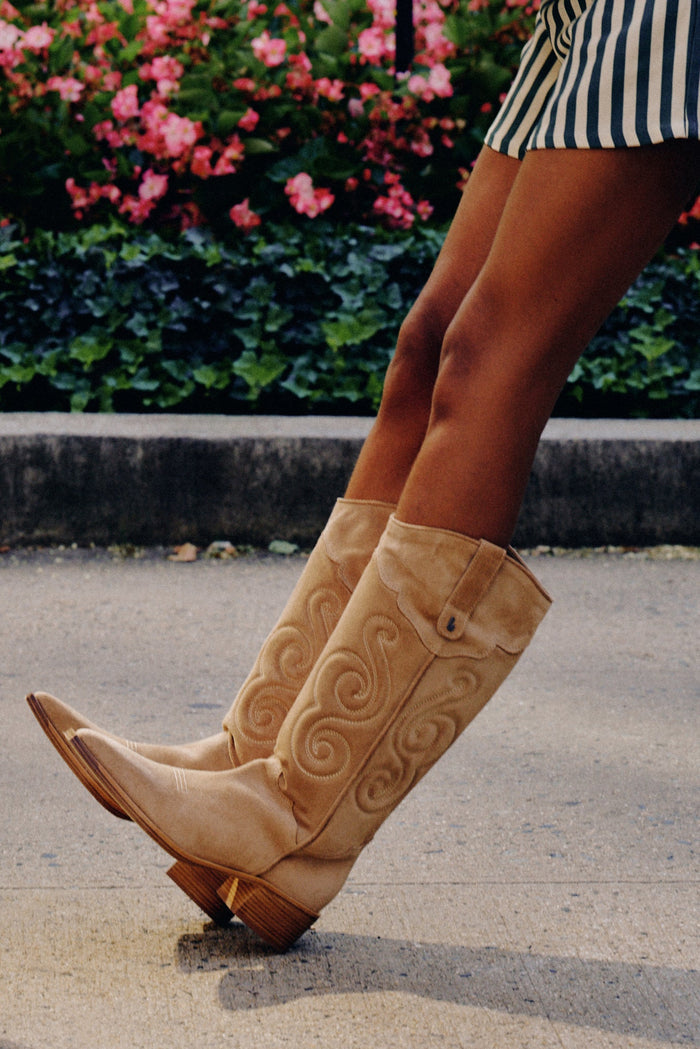 Paloma Boot In Peanut Suede Boot Larroudé