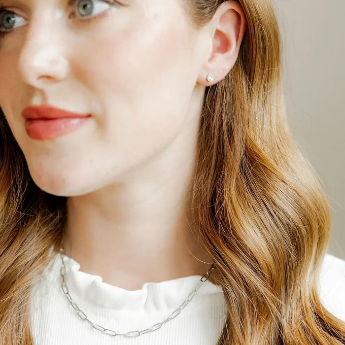 Paloma Pear Silver Stud Screwback Earring