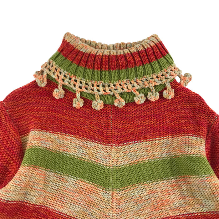 Pampolina 5 years red green multicolour striped turtle neck jumper