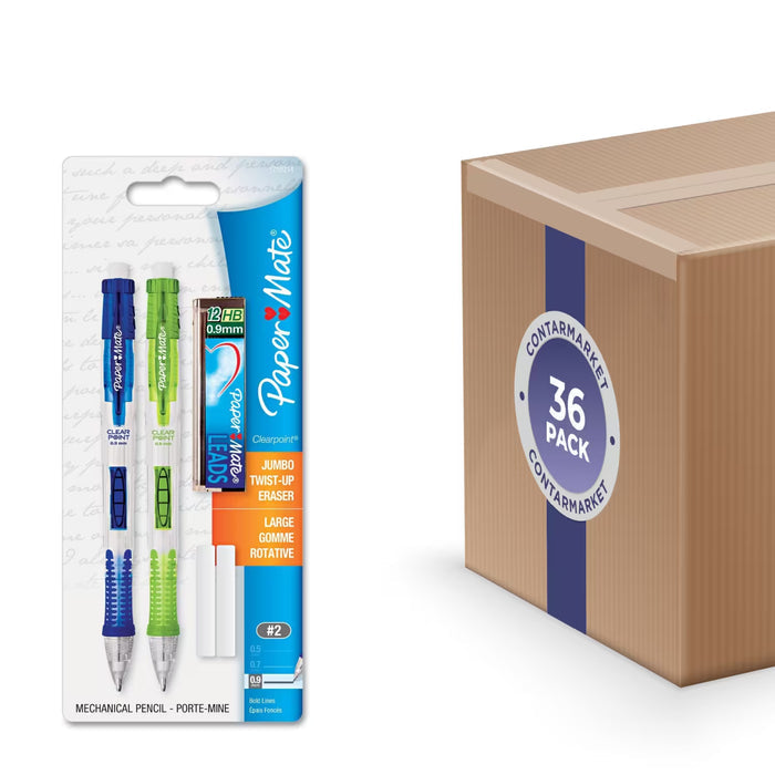 Paper Mate Clearpoint Mechanical Pencils 0.9 mm Lime Green & Royal Blue - 2 Ct - 36 Pack