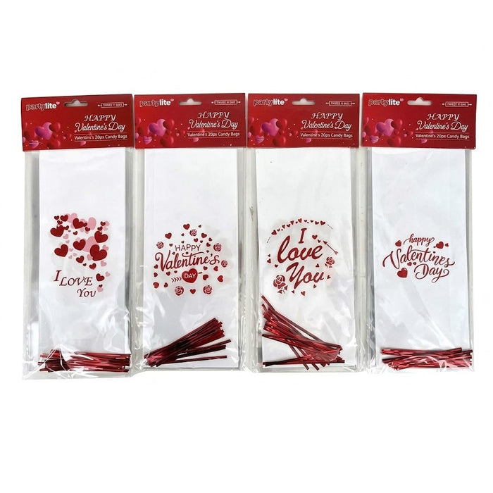 PartyRite 20-Count Valentine's Day Treat Bags, 4 Assorted Designs, Wholesale