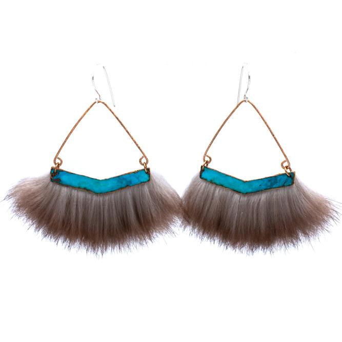 Patina Wide V Otter Fur Earrings