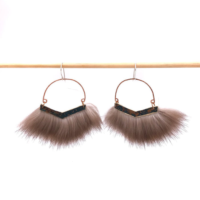 Patina Wide V Otter Fur Earrings