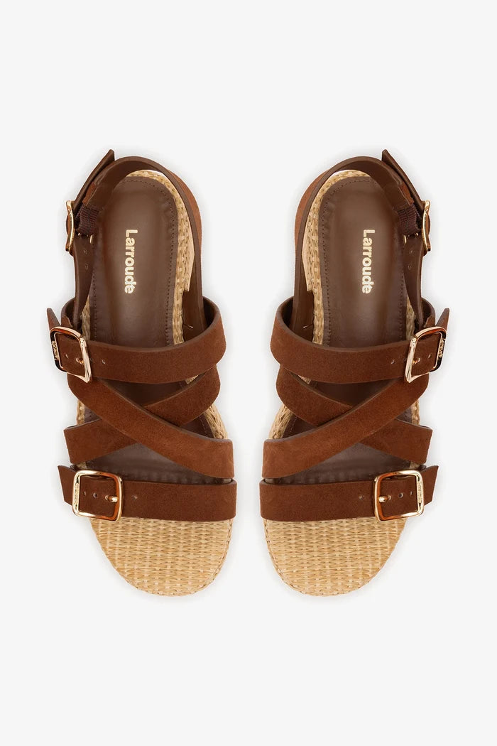 Patti Flatform Burnt Umber Suede Sandal Larroudé