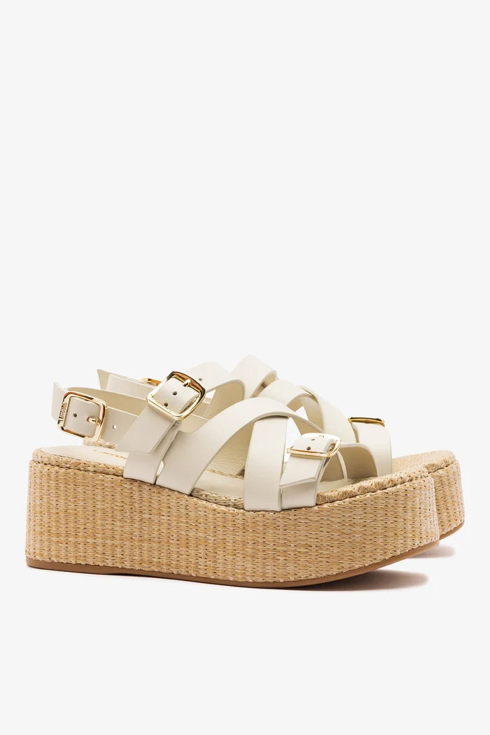 Patti Flatform Ivory Leather Sandal Larroudé