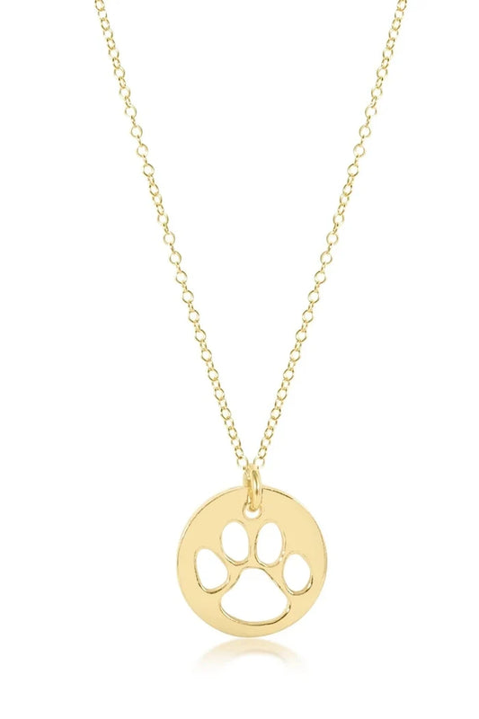 Paw Print Large Gold Disc 16" Necklace Gold