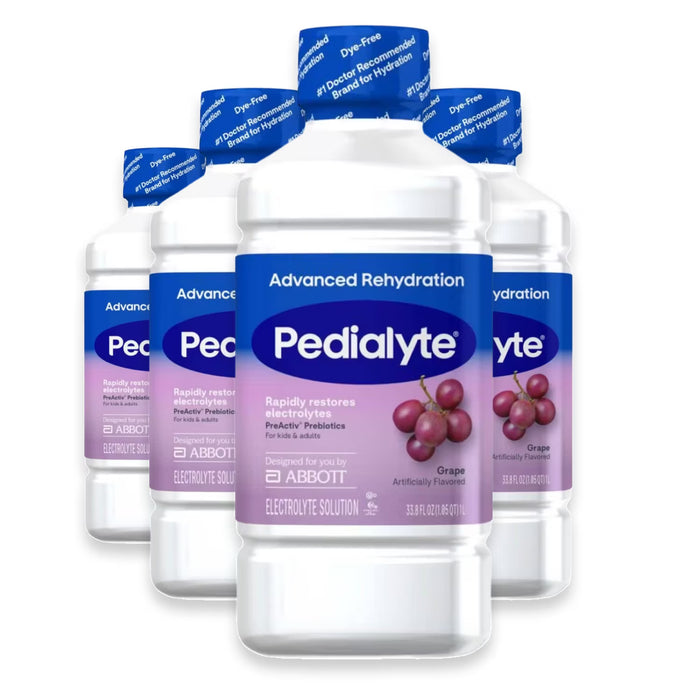 Pedialyte Advanced Rehydration Iced Grape Electrolyte Solution - 33.8 oz - 4 Pack