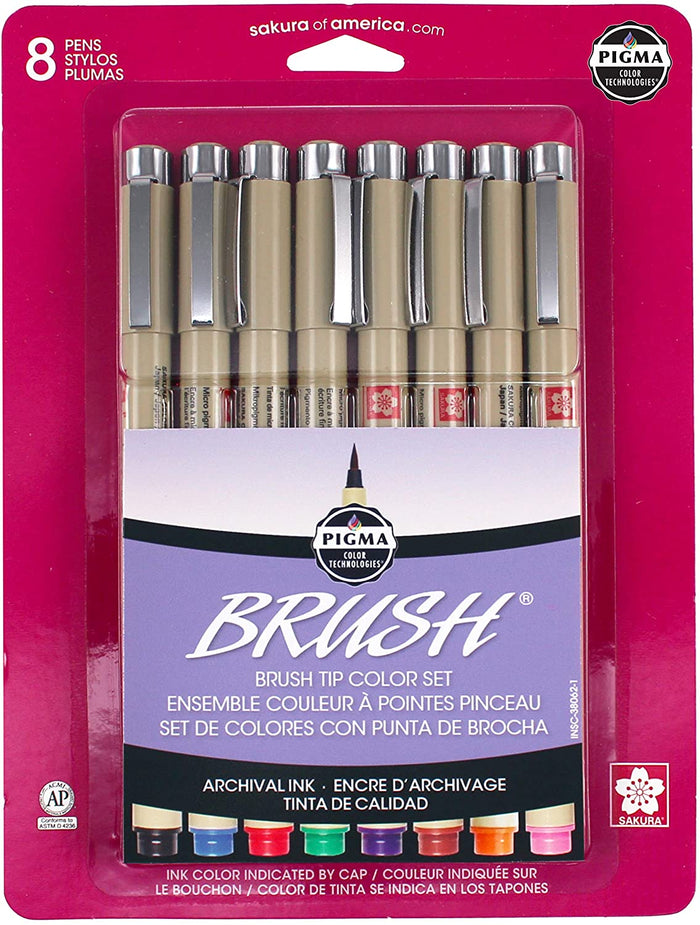 Pigma Micron Brush Pens - Assorted Colors - Set of 8 - by Sakura - K. A. Artist Shop
