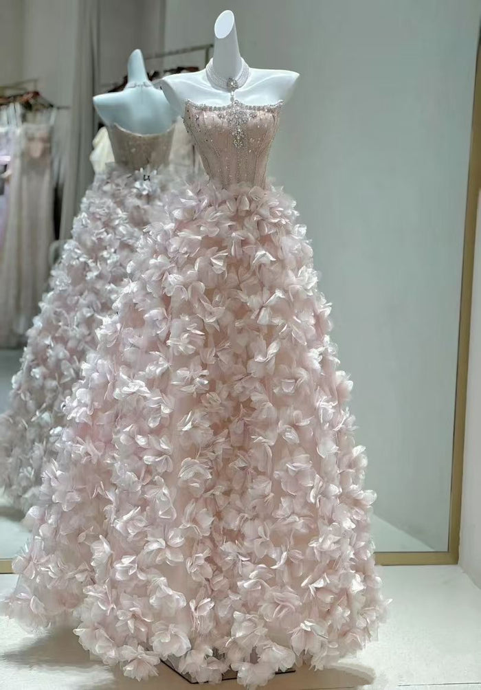 Pink Floral Prom Dress 2025 Beaded