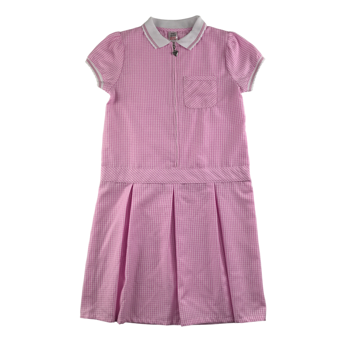 Pink gingham with zipper girls school summer dress