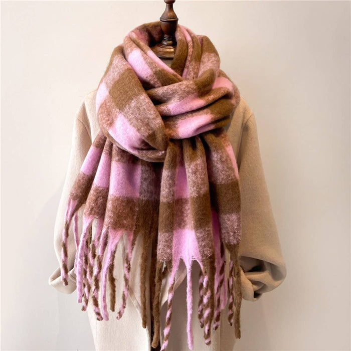 Plaid Winter Scarf Shawl- Coffee