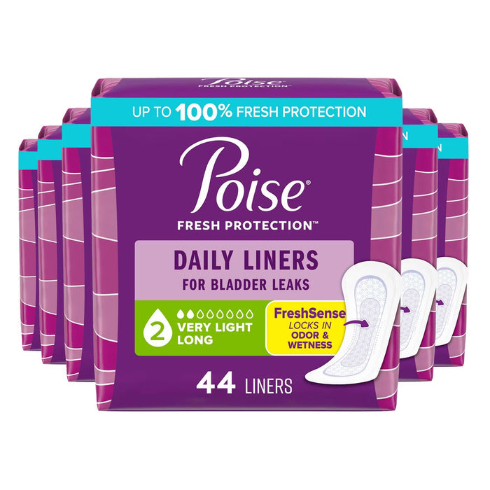 Poise Daily Incontinence Panty Liners Very Light Absorbency Long - 44 Ct - 6 Pack