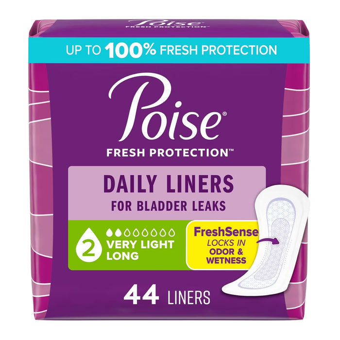 Poise Daily Incontinence Panty Liners Very Light Absorbency Long - 44 Ct - 6 Pack