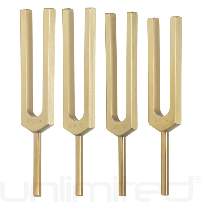 PraPelnia Gold, Silver, Silicon, Platinum Set of 4 Brass Tuning Forks